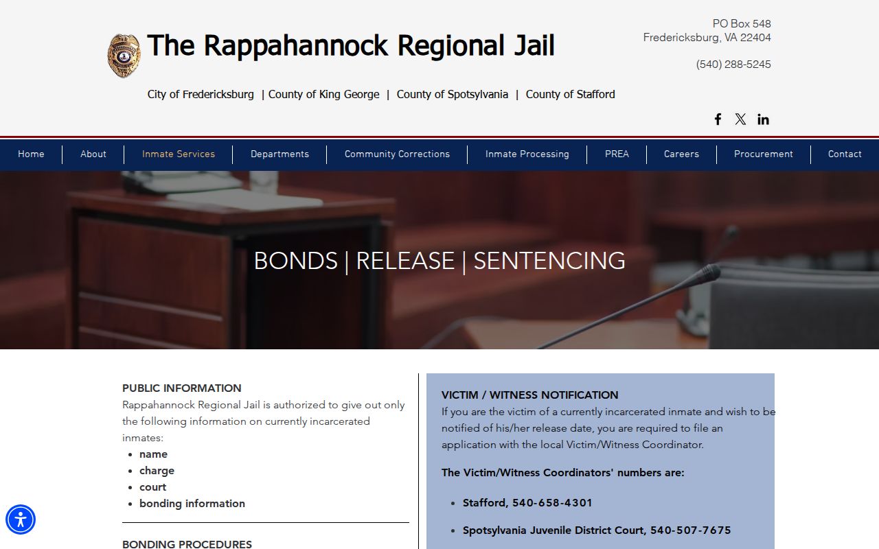 Spotsylvania County release timing information from Rappahannock Regional Jail