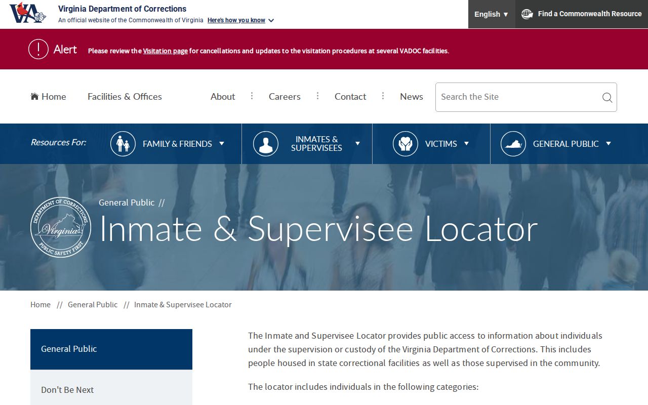 Spotsylvania County VADOC released inmate and supervisee locator