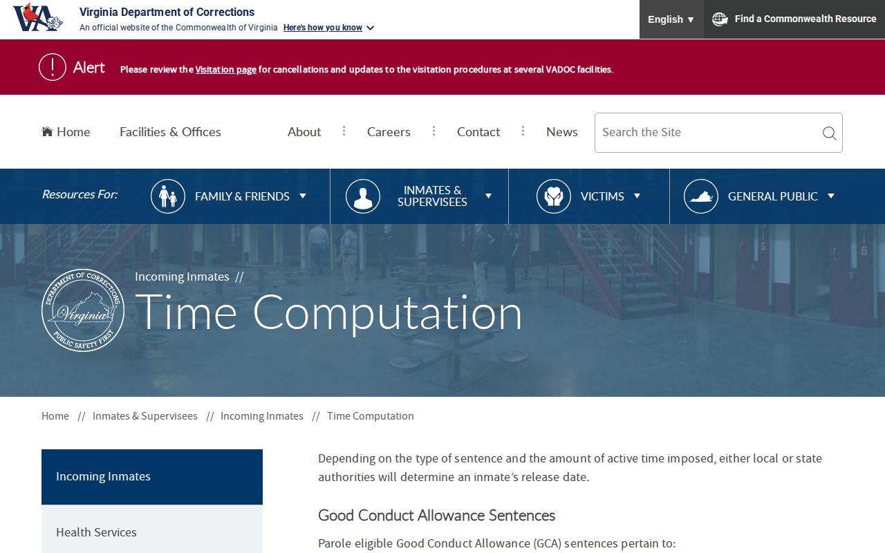 Virginia good-time rules for Spotsylvania County projected release dates