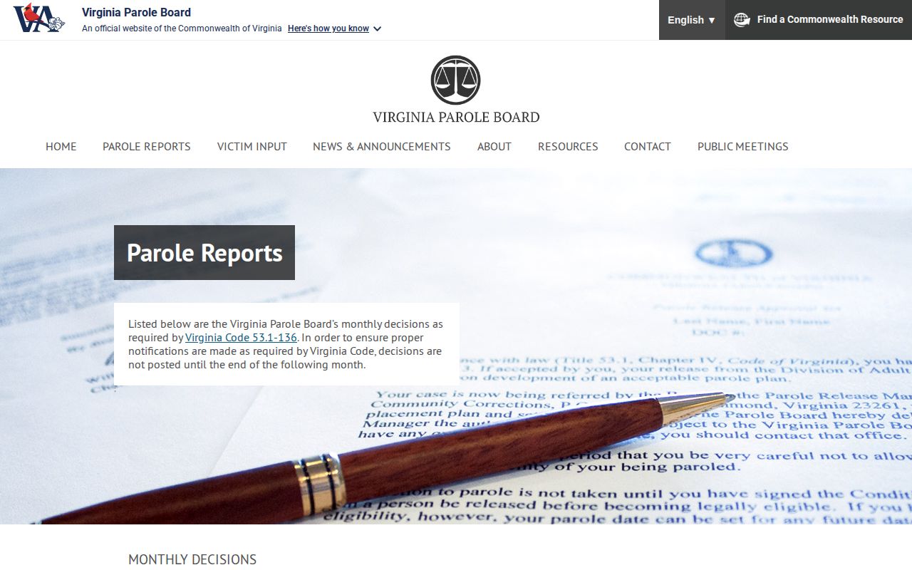 Spotsylvania County parole decision report search source